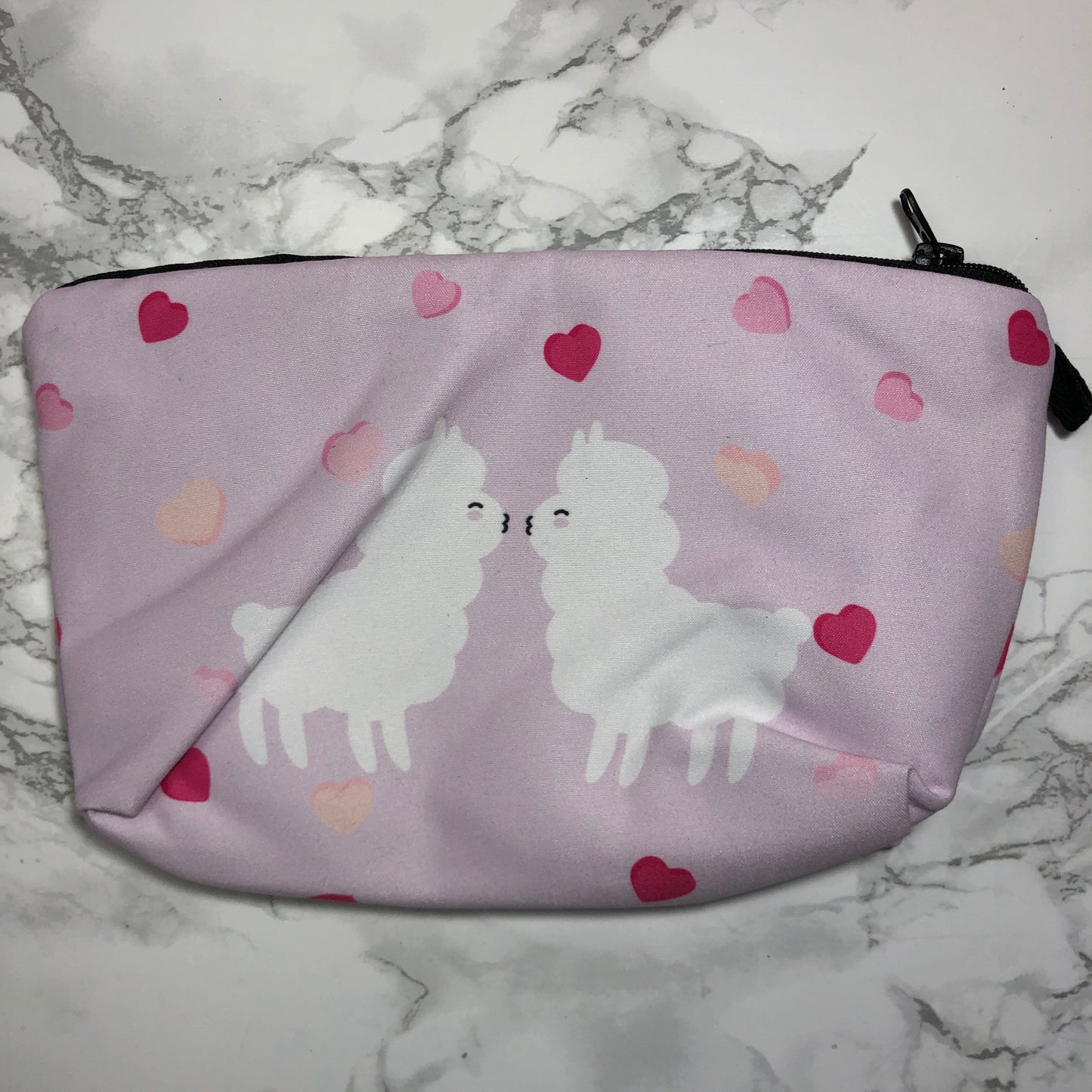Pink - Kissing Llamas - Llama Makeup Bag