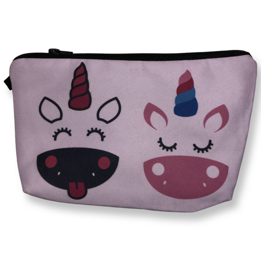Pink - Unicorn Faces - Unicorn Makeup Bag