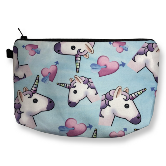 Blue - Unicorns and Hearts - Unicorn Makeup Bag